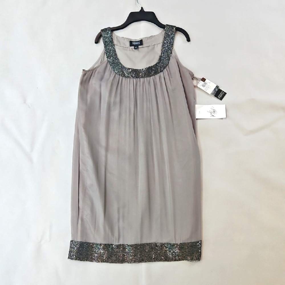 NWT! Adrianna Papell Silk Sequin Embellished Mini Dress Size 4 - Picture 2 of 12